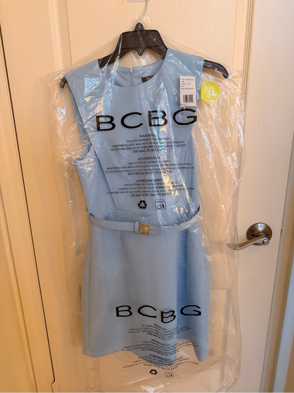 BCBG Powder Blue Sleeveless Belted Dress